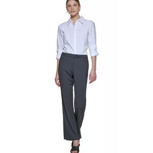 Calvin Klein Petite Modern Fit Wide Leg Trouser Pants Sz 6P Charcoal Gray Career